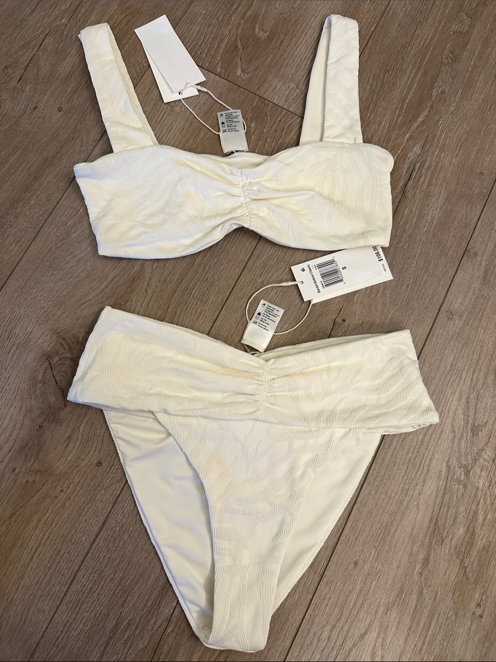 l*space Cream Textured High-Waist Bandeau Bikini
